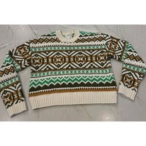 Basin + Range Women Size XS Fair Isle Cotton Knit Sweater Geometric Crewneck